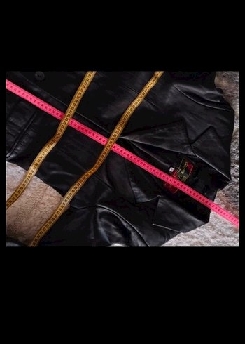 Düğmeli Siyah Deri Kadın Ceket trençkot - Görsel 8