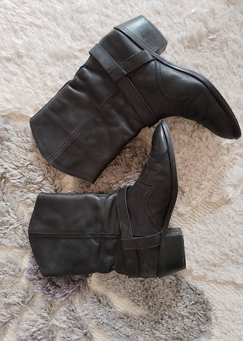 Siyah Deri Tokalı Dizüstü Biker Çizme - Görsel 10