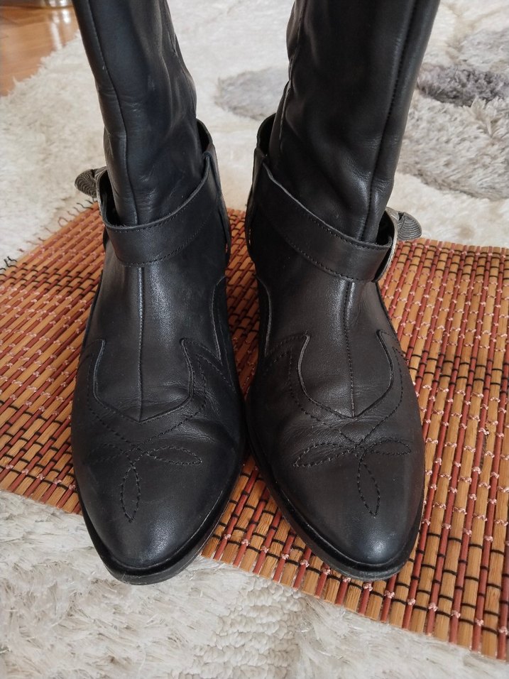 Siyah Deri Tokalı Dizüstü Biker Çizme - Görsel 4