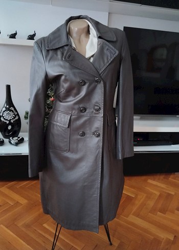 Düğmeli Deri Kadın Ceket trençkot - Görsel 3