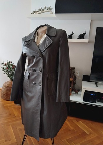 Düğmeli Deri Kadın Ceket trençkot - Görsel 2