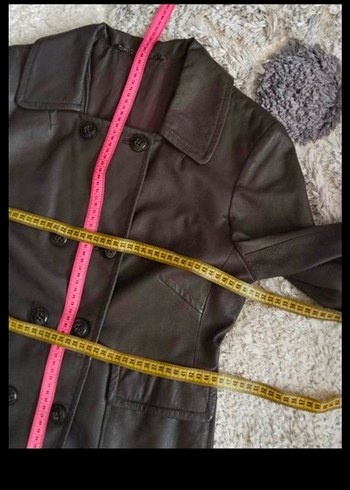 Düğmeli Deri Kadın Ceket trençkot - Görsel 9