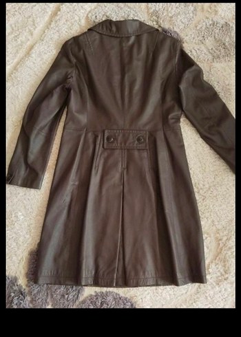 Düğmeli Deri Kadın Ceket trençkot - Görsel 6