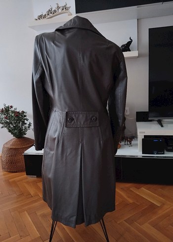 Düğmeli Deri Kadın Ceket trençkot - Görsel 4