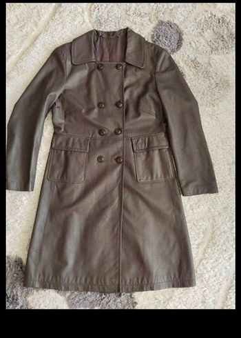 Düğmeli Deri Kadın Ceket trençkot - Görsel 5