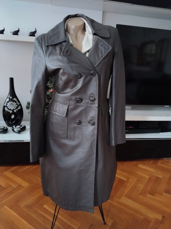 Düğmeli Deri Kadın Ceket trençkot - Görsel 3