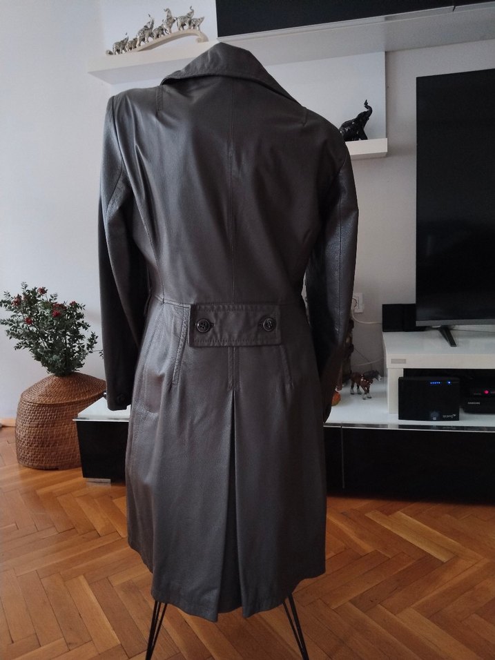 Düğmeli Deri Kadın Ceket trençkot - Görsel 4