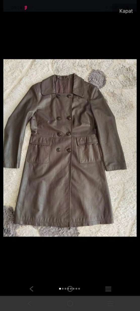 Düğmeli Deri Kadın Ceket trençkot - Görsel 5