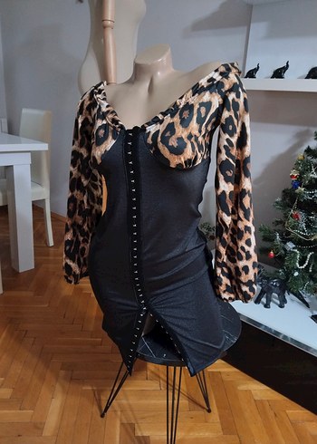 Leopar Desenli,Mini Elbise - Görsel 2