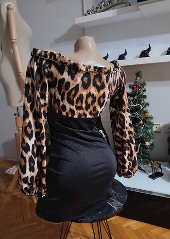 Leopar Desenli,Mini Elbise - Görsel 3