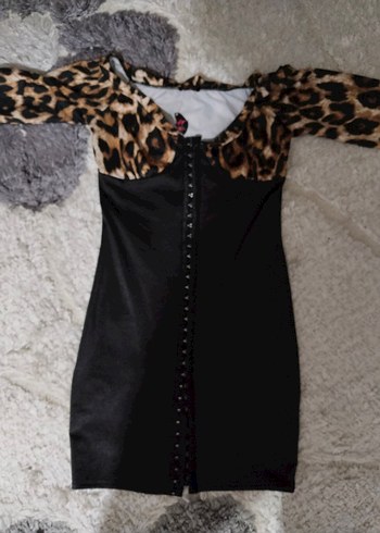 Leopar Desenli,Mini Elbise - Görsel 5