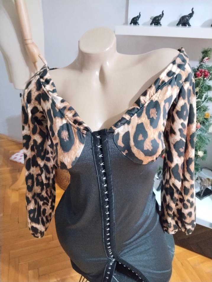 Leopar Desenli,Mini Elbise - Görsel 4