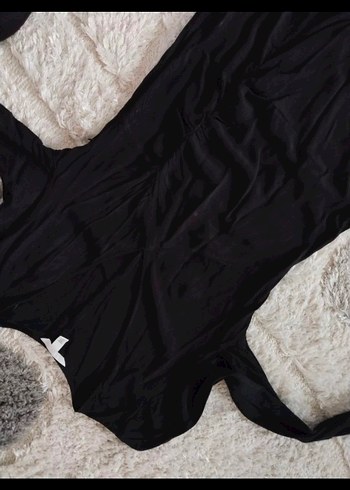 Siyah V Yakalı Uzun yırtmaçlı Kadın Elbise - Görsel 7