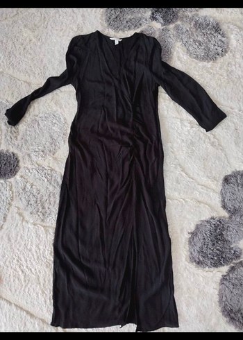 Siyah V Yakalı Uzun yırtmaçlı Kadın Elbise - Görsel 5