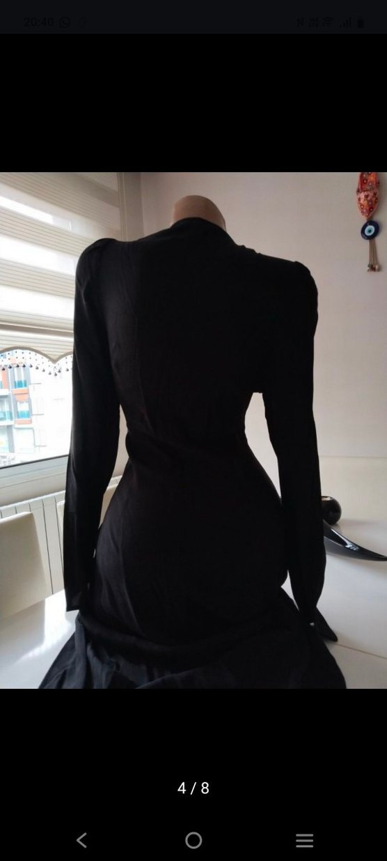 Siyah V Yakalı Uzun yırtmaçlı Kadın Elbise - Görsel 3