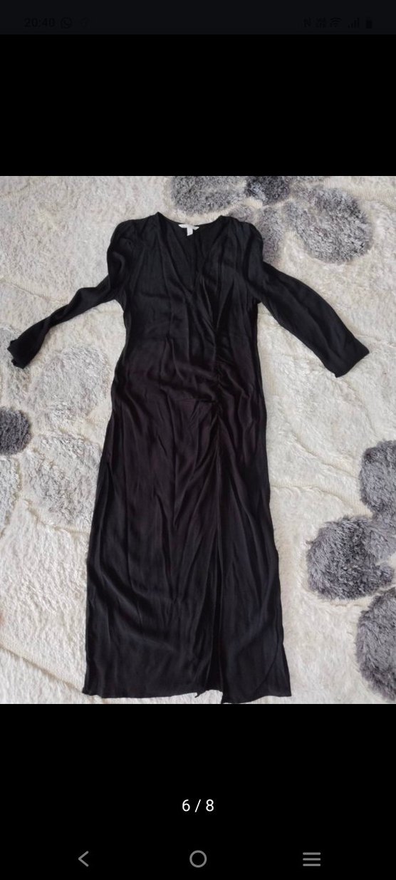 Siyah V Yakalı Uzun yırtmaçlı Kadın Elbise - Görsel 5