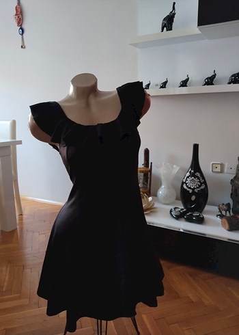 Siyah Straplez Fırfırlı Midi Elbise - Görsel 2