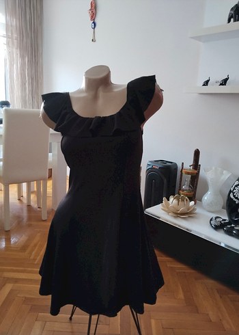 Siyah Straplez Fırfırlı Midi Elbise - Görsel 5