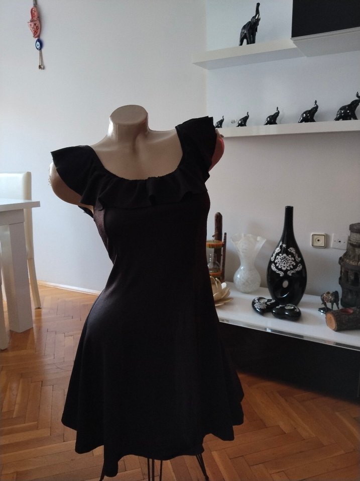 Siyah Straplez Fırfırlı Midi Elbise - Görsel 2