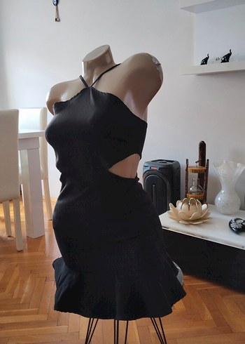 Siyah Drapeli Gotik Midi  Elbise - Görsel 4