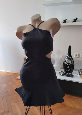 Siyah Drapeli Gotik Midi  Elbise - Görsel 2