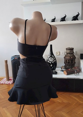 Siyah Drapeli Gotik Midi  Elbise - Görsel 5