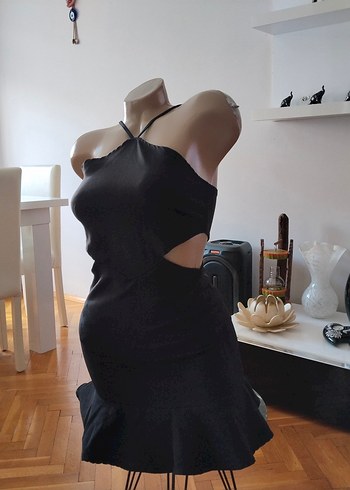 Siyah Drapeli Gotik Midi  Elbise - Görsel 3