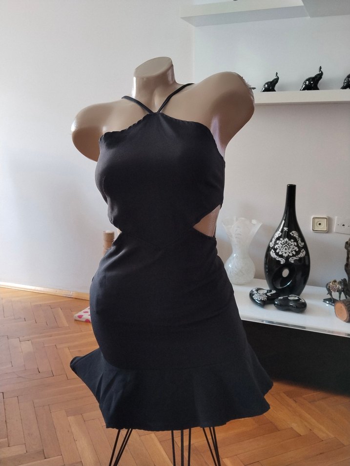 Siyah Drapeli Gotik Midi  Elbise - Görsel 2