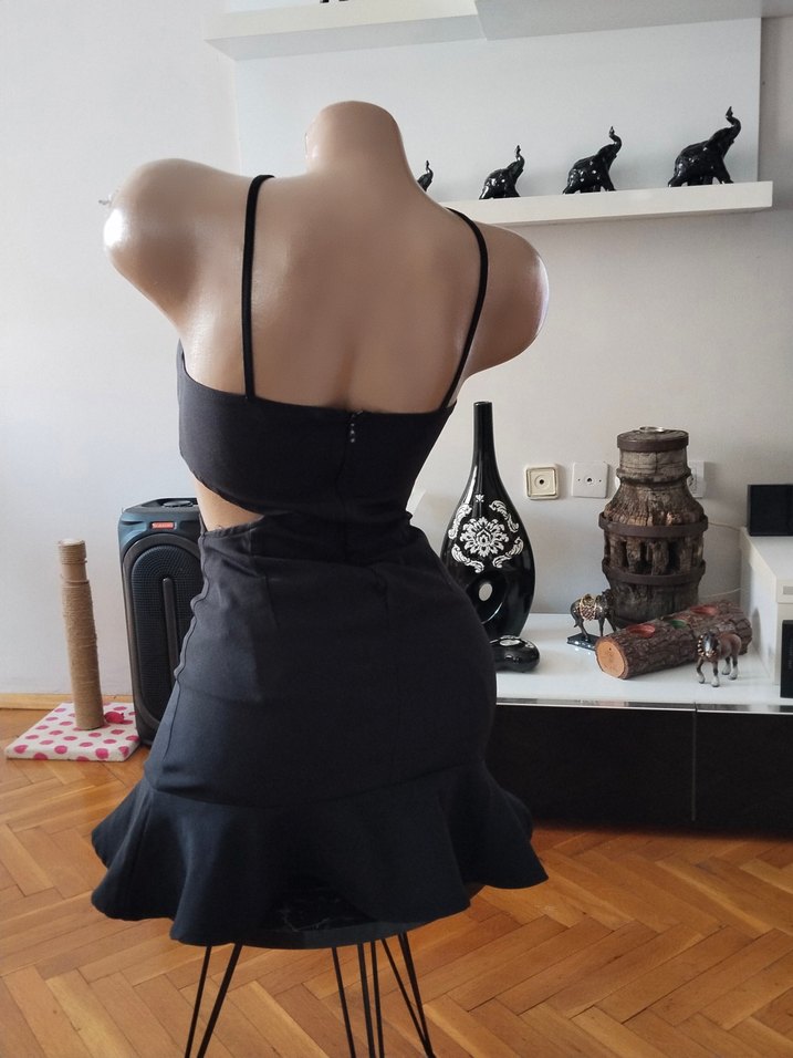 Siyah Drapeli Gotik Midi  Elbise - Görsel 5