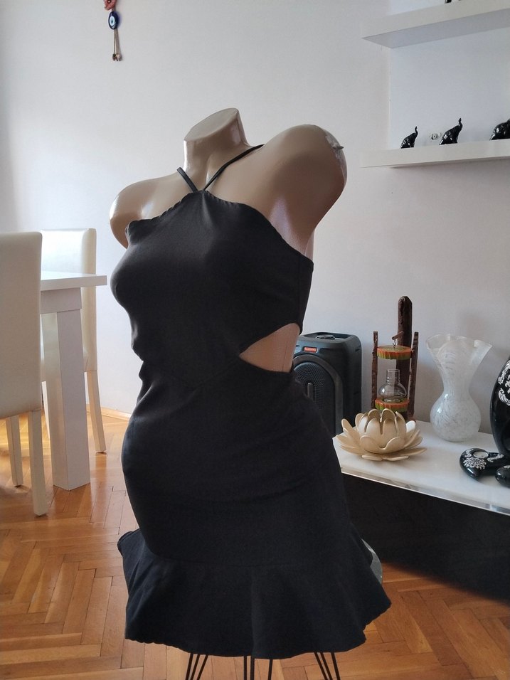 Siyah Drapeli Gotik Midi  Elbise - Görsel 3