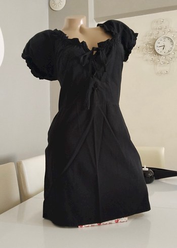 Trendyol & Milla Trendyol Siyah Fırfırlı Mini Gotik Elbise
