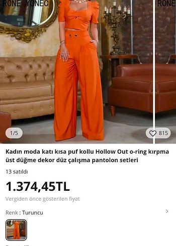 Turuncu Kadın Salaş Kumaş Pantolon Takımı