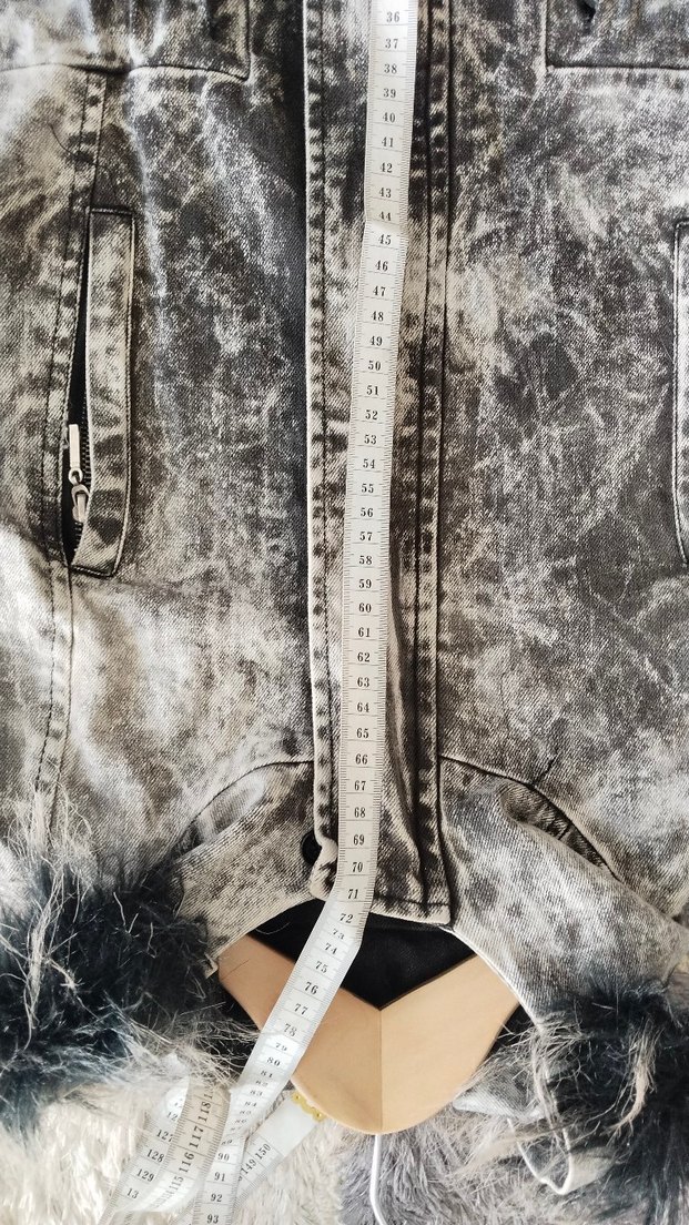 Batik Gri Kadın Denim Ceket, Kürklü Kapüşonlu, Bağcıklı Kol — görsel 6/12