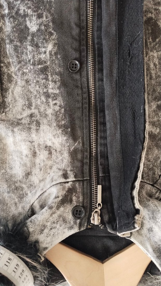 Batik Gri Kadın Denim Ceket, Kürklü Kapüşonlu, Bağcıklı Kol — görsel 9/12