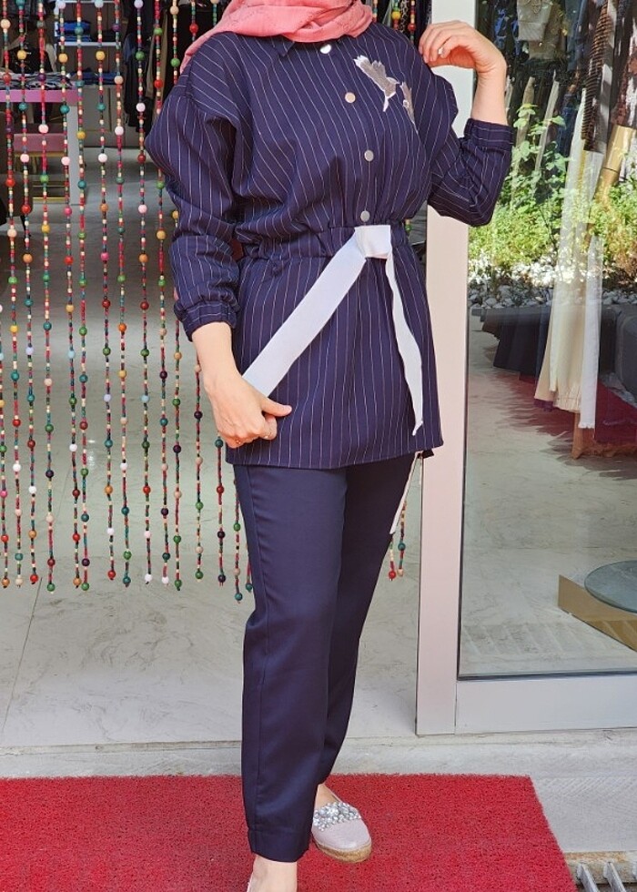 Missemramiss cizgili lacivert takım - Görsel 2