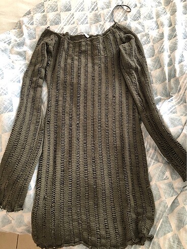 Pull and Bear Pull and bear yeşil file mini elbise