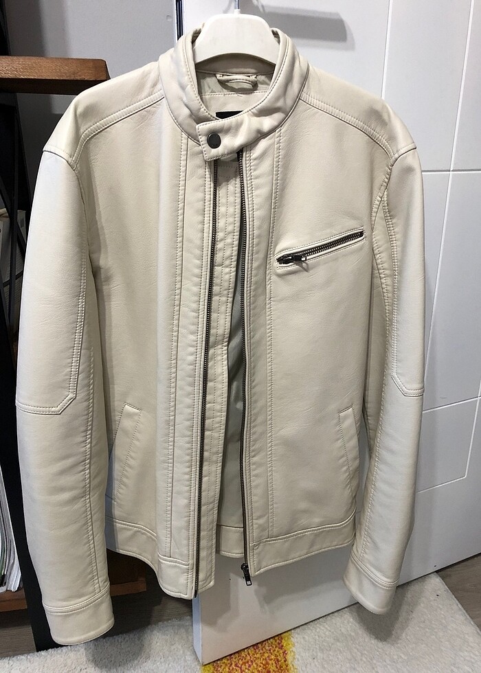 Mavi suni deri ceket - Görsel 3