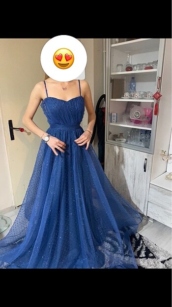 Mavi parlak düğün elbisesi