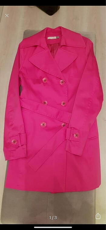 Fuşya koton trenchcoat