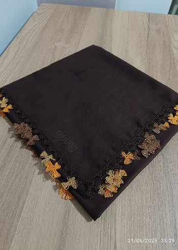  Beden Dantel Kenarlı Kahverengi İpek Şal