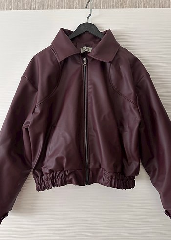 bordo Deri Kadın Ceket - Görsel 2