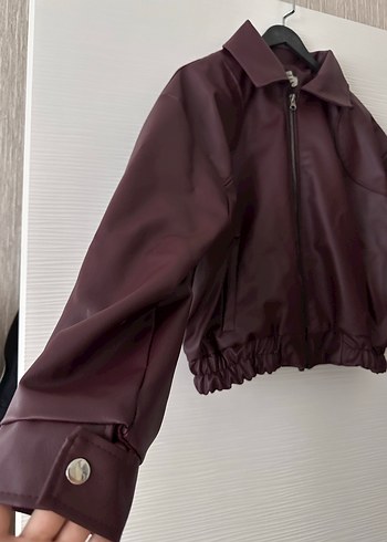 bordo Deri Kadın Ceket - Görsel 3