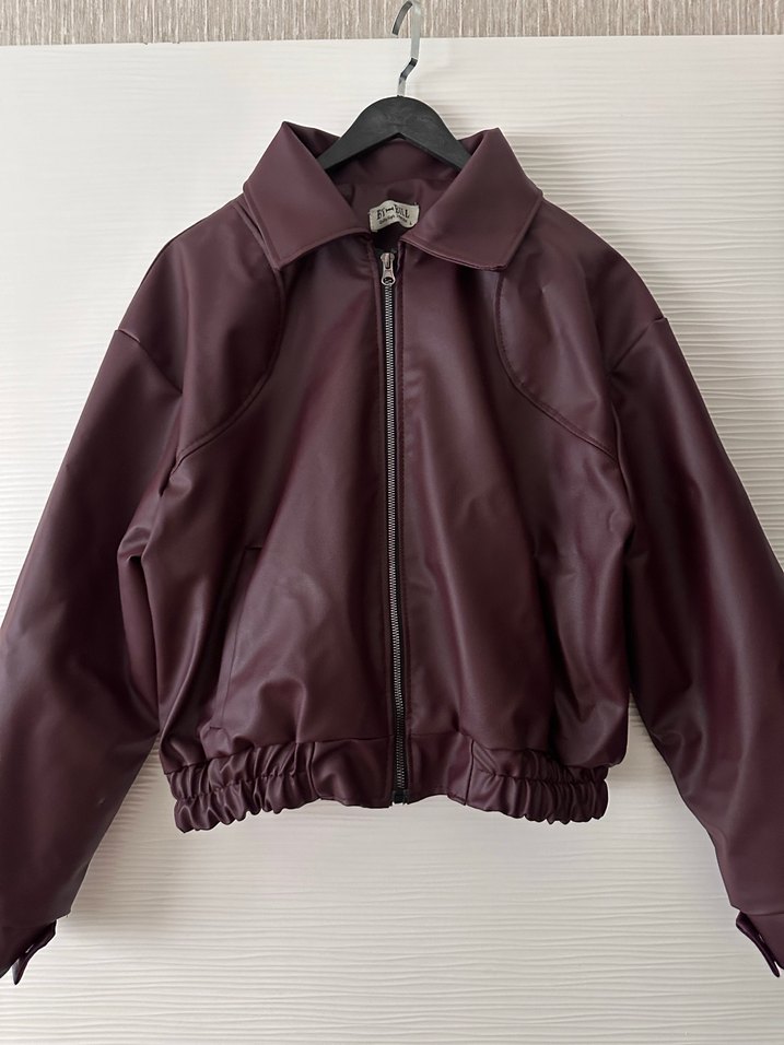 bordo Deri Kadın Ceket - Görsel 2