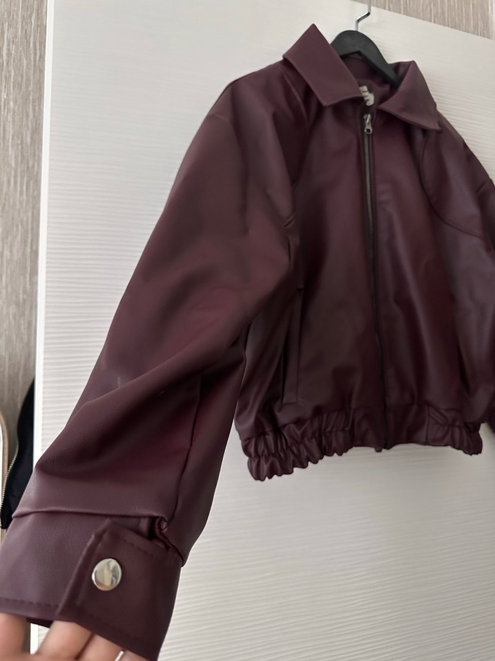 bordo Deri Kadın Ceket - Görsel 3