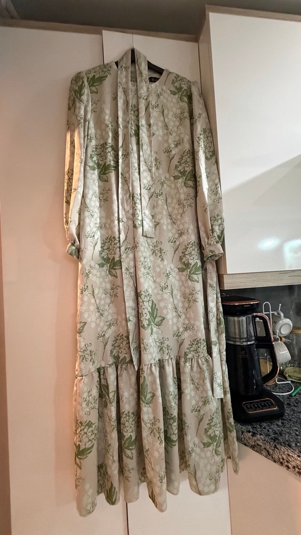 Bej Çiçekli Uzun Bohem Elbise - Görsel 2