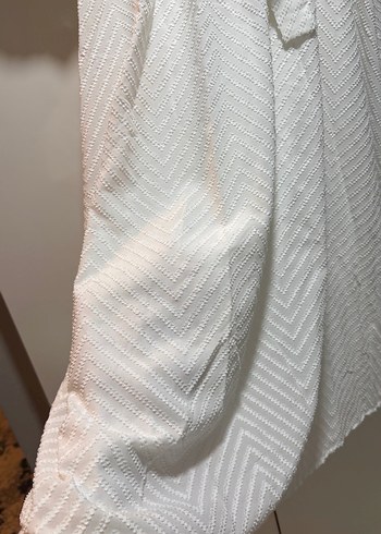 Beyaz Pilili Uzun Keten Elbise - Görsel 3