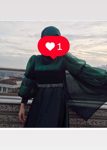 Düğmeli Uzun Kollu Yeşil Gotik Abiye Elbise - Görsel 2