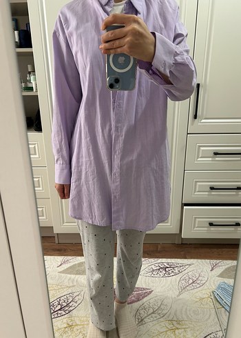 Mor Uzun Kollu %100 pamuk Gömlek - Görsel 5
