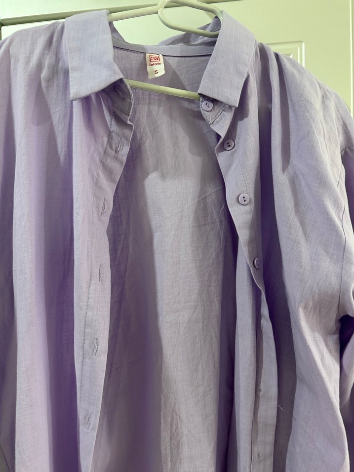 Mor Uzun Kollu %100 pamuk Gömlek - Görsel 3