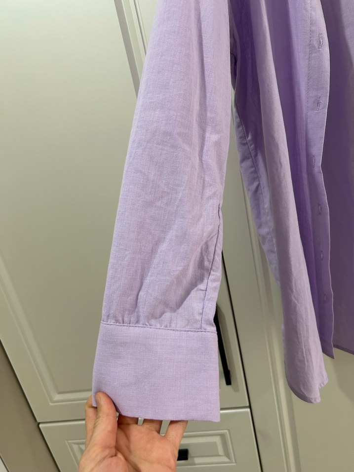 Mor Uzun Kollu %100 pamuk Gömlek - Görsel 4
